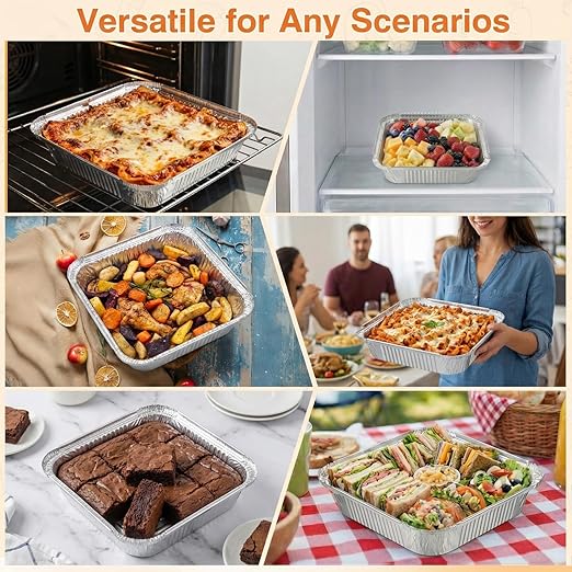 40 Pack Disposable Aluminum Pans Combo Set-9x9 (20pc) Square Tin Foil Pans & 8x8(20pc) Square Aluminum Foil Pans,For Meal Prep,Food Cooking,Roasting,Heating. (40 Pack)