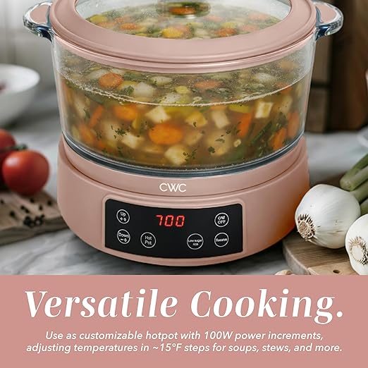 COOK WITH COLOR 3L Glass Mini Low Carb Rice Cooker – Holds 2 Cups Raw/Makes 6 Cups Cooked with Auto Lift Filter Basket, Hotpot & Steamer for Rice, Grains, Digital Panel with Keep Warm, Dusty Rose