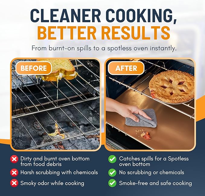 Oven Liners for Bottom of Oven - 2 Pack Large Heavy Duty Mats, 17”x25” Non-Stick Reusable Liner for Electric, Gas, Toasters, Grills - BPA & PFOA Free Kitchen Accessory to Keep It Clean (Copper)