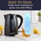 Elite Gourmet EKT5051 1.7L Electric Water Kettle, BPA-Free, Fast Boil, Auto Shut-Off, Boil-dry Protection, 360° Swivel Base with Cordless Serving, Clear-view Window with Water Level Markings, Black