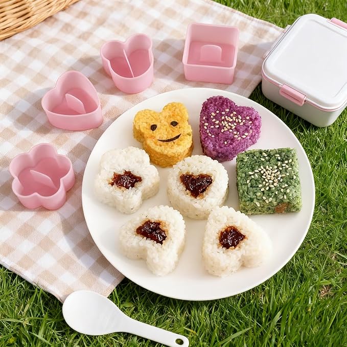 Blue Onigiri Mold Set, 8 PCS Musubi Press Mold Kit for Lunch Bento and Home Party DIY, Non Stick Rice Ball Sushi Molds for Kitchen Family Food Lovers Gifts Christmas