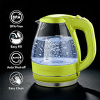OVENTE Electric Kettle, 1.5L Borosilicate Glass Countertop Water Heater and Boiler for Coffee or Tea, BPA-Free, Auto Shut-Off, Boil-Dry Protection, Removable and Washable Spout Filter, Green KG83G