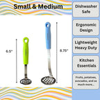 Mini & Medium Masher Box Set. Avocado & Small Potato Mashers. Heavy Duty, Stainless Steel, Dishwasher Safe. Ideal Kitchen Utensils. Compact & Durable. Kitchen Essentials. (Sky Blue/Zippy Green)