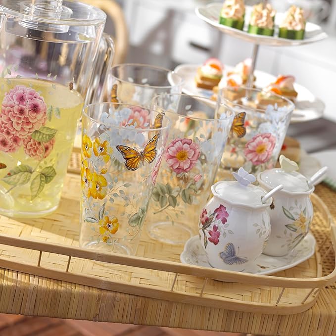 Lenox 866239 Butterfly Meadow Acrylic 4-Piece Highball Set, 20 oz, Acrylic NOT GLASS (Pack of 3)