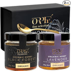 Orphe Luxury Organic Honey Gift Set, Lavender & Forest with Gold-Plated Spoon, Raw Bulgarian Honey Gift Box, Natural Sweetener for Coffee, Tea, Matcha and Breakfast