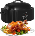 20 Quart Electric Roaster Oven with Self-basting Lid, Turkey Roaster Oven with Removable Pan and Rack, Black