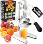 Zulay Kitchen Cast Iron Juicer - Easy-to-Clean Heavy-Duty Manual Juicer, Professional Citrus Juicer - Stainless Steel Lemon Squeezer - Manual Citrus Press & Orange Squeezer - Orange Juicer – White