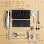 Mixology Bartender Kit - 22Pcs Bar Set Cocktail Shaker Set w Black Bar Cart Accessories Stand - Shakers Bartending Silver Tools, 24oz Shaker, 17 Recipe Cards, Martini Barware