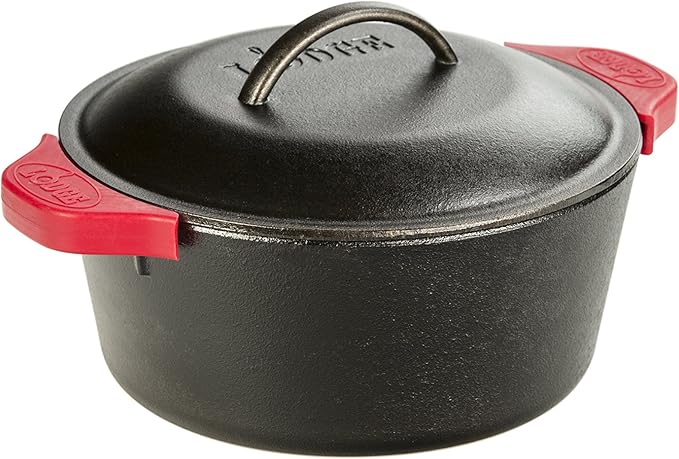 Lodge Cast Iron Dutch Oven - Loop Handle Cooking Vessel - Even Heat Retention - Oven-Safe, Versatile Pot - Handle Holders Included - 5 Quart