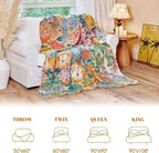 MSGKV Boho Throw Blanket for Bed 60"x80" Cotton Floral Twin Size Couch Blankets All Seasons Lightweight Muslin Breathable Farmhouse Blankets
