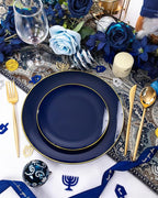 PULOTE 200 Pieces Blue Plastic Plates - Navy Blue and Gold Disposable - Include 100PCS 10 inch Dinner & 100PCS 7 inch Dessert Plate for Party & Hanukkah