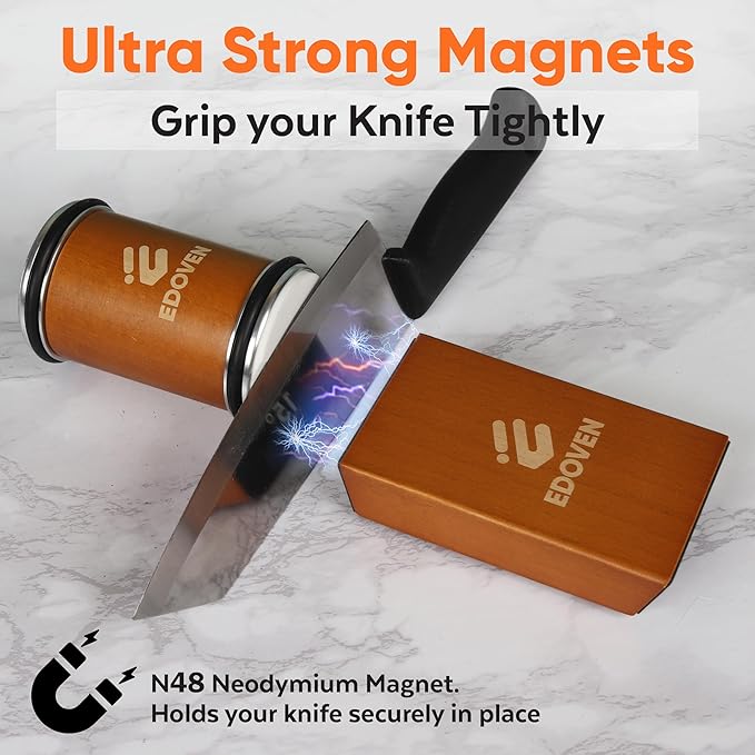 Knife Sharpener Tool – Rolling Knife Sharpener Kit with Diamond & Ceramic Discs, Magnetic 15° & 20° Angle Guide, Manual Kitchen Knife Sharpener for Steel Knives, Ideal Gift