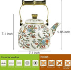 Vintage Enamel Tea Kettle, Colorful Floral Pattern Stovetop Teapot with Gold Handle, 2.5L Enamel Kettle Kitchen Decor, Ideal Gift for Housewarming Camping Coffee Pot