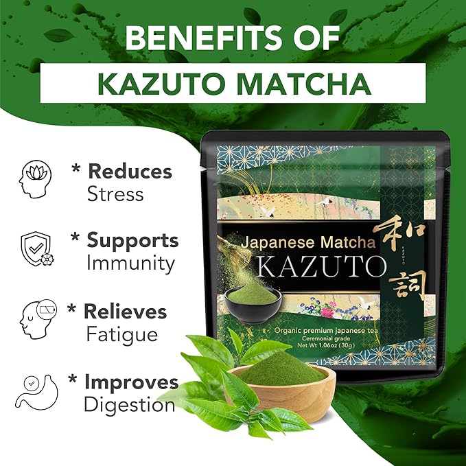 Kazuto Ceremonial Grade Matcha Green Tea Powder - Premium First Harvest Single Origin USDA Organic Gluten-Free Vegan, 100% Pure Unsweetened No Additives from Shizuoka 1.06oz