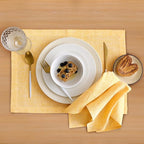 Solino Home Linen Placemats Set of 4-100% Pure Linen Chambray Mustard Yellow Cloth Placemats 14 x 19 Inch - Athena