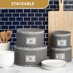 Stack Store Plus More China Storage Case - Dinner Plate Quilted Case - 12 inches diameter x 7 inches height - Gray - Includes 12 Felt Separators