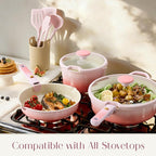 CAROTE 20Pcs Titanium Cookware Set, Pots and Pans Set Non Stick, Kitchen Cooking Set with Detachable Handle, Non Toxic Induction Cookware, Dishwasher/Oven Safe Pink