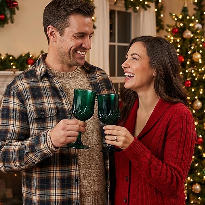 Plastic Wine Glasses, Plastic Goblets Vintage Style Cordial Unbreakable Drinking Glasses, Reusable Drinkware for Wedding Reception, Grand Event Party Supplies (12, Green)