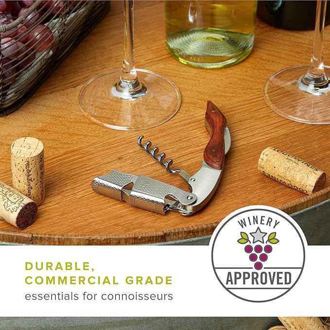 True Sommelier Waiters Corkscrew Wine Opener, Stainless Steel with Built-in Bottle Opener and Sharp Foil Cutter for Bartenders, Home Bar, Kitchen, Travel, Gifts for Wine Lovers, Set of 1, Silver