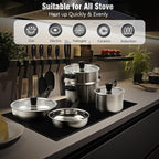 Meythway 14-Piece Stainless Steel Cookware Set for Induction Stovetops – Non-Toxic Pots & Pans with Stay-Cool Handles, Glass Lids, Steamer, Pot Mats & Utensils – Dishwasher Safe Kitchen Cookware