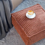Unstuffed Pouf Ottoman Cover Soft Storage Extra Seat Farmhouse Comfortable Bohemian Poufs Accent Footrest 20x20x8 Inches for Living Room Bedroom Study Nook (Caramel B, Square)