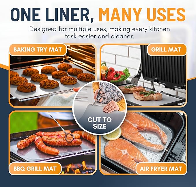 Oven Liners for Bottom of Oven - 3 Pack Large Heavy Duty Mats, 16.25”x23” Non-Stick Reusable Liner for Electric, Gas, Toasters, Grills - BPA & PFOA Free Kitchen Accessory to Keep It Clean (Silver)