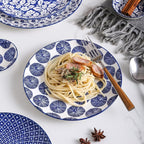 Selamica Ceramic Dinnerware Sets for 6, 24 Piece Plates and Bowls Sets, Scratch Resistant Dishes Set-Dishwasher & Microwave & Oven Safe, Vintage Blue