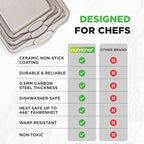 NutriChef 3 Piece Nonstick Cookie Sheets for Baking - Premium Carbon Steel Baking Pans with Black Silicone Handles - Even Heat Distribution, PFOA/PFOS/PTFE Free, Easy to Clean - Cream Marble, NCBKT3CM