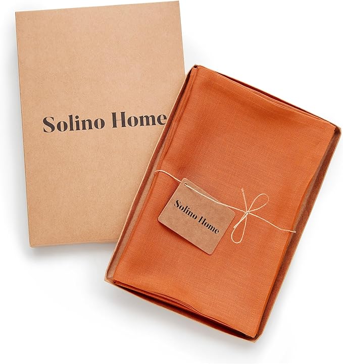 Solino Home Linen Napkins Set of 4-100% Pure Linen Persimmon Orange Dinner Napkins Cloth 20 x 20 Inch for New Year - Fete, Handcrafted and Machine Washable
