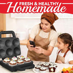 SugarWhisk 6-Count Cupcake Maker Machine, Bakes 6 X 2.5 Inch Cupcakes, Muffins, Pizza Cups, Cinnamon Buns, Cool-touch Handle, Non-stick Coating, Recipe Included, Graphite