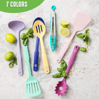 GreenLife Cooking Tools and Utensils, 7 Piece Nylon Set including Spatulas Turner Spoons and Tongs, Dishwasher Safe, Caribbean Blue