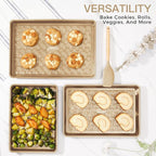 HONGBAKE Nonstick Baking Sheet Pan Set of 3, Cookie Sheets for Oven, Non-Toxic Half/Quarter/Jelly Roll Pans with Floral Swirl Texture, Heavy Duty 0.8mm Thick Oven Trays for Cooking, Antique Gold