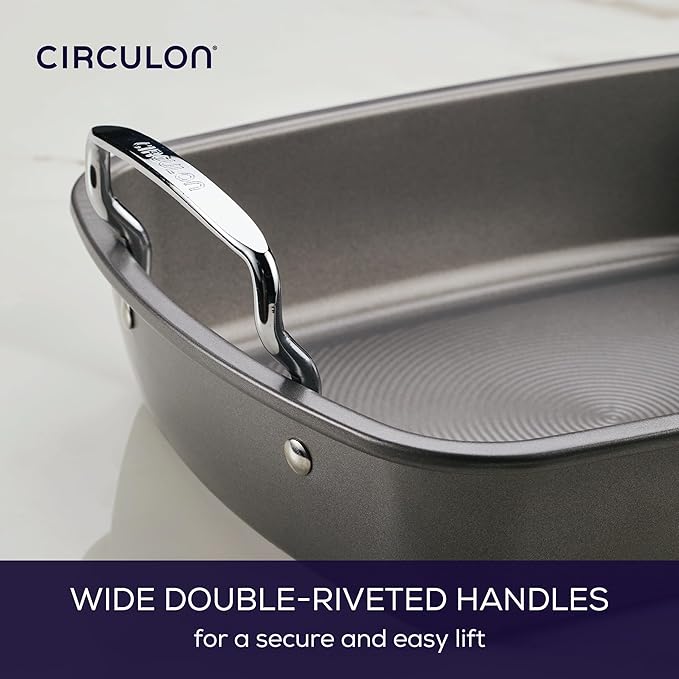 Circulon Total Bakeware Nonstick Roaster, Roasting Pan with Rack, 17-Inch x 13-Inch, Gray
