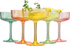 Khen Shatterproof Acrylic Ribbed Vintage Art Deco Martini, Champagne & Cocktail Spring & Summer Bright Pastel Colors Plastic Coupe Glasses | 5 Set | 8oz Ripple Classic Indoor & Outdoor, European Style