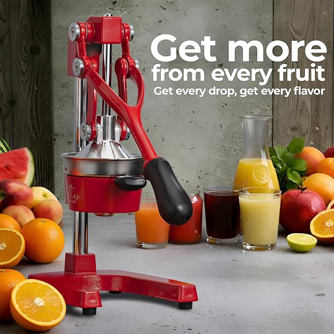 Zulay Kitchen Cast Iron Juicer - Easy-to-Clean Heavy-Duty Manual Juicer, Professional Citrus Juicer - Stainless Steel Lemon Squeezer - Manual Citrus Press & Orange Squeezer - Orange Juicer - Deep Red