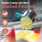 PriorityChef Large 15oz Potato Ricer, Heavy Duty Stainless Steel Potato Masher and Ricer Kitchen Tool, Press and Mash Kitchen Gadget For Perfect Mashed Potatoes - Everytime, Silver and Turquoise