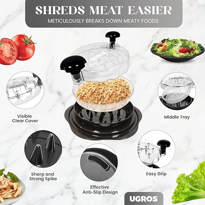 Chicken Shredder Large Tool Twist with Middle Plate, Food Tongs and Brush, Chicken Breast Shredder with Visible Anti Slip Design and Ergonomic Handles, BPA Free, Suitable for Chicken Pork Beef
