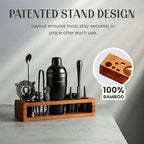 Modern Mixology 21-Piece Cocktail Shaker Set with Stand | Complete Cocktail Kit Gift Set | Top Bartender Gifts for Men & Women | Portable Bar Tools (Black, Brown Stand)