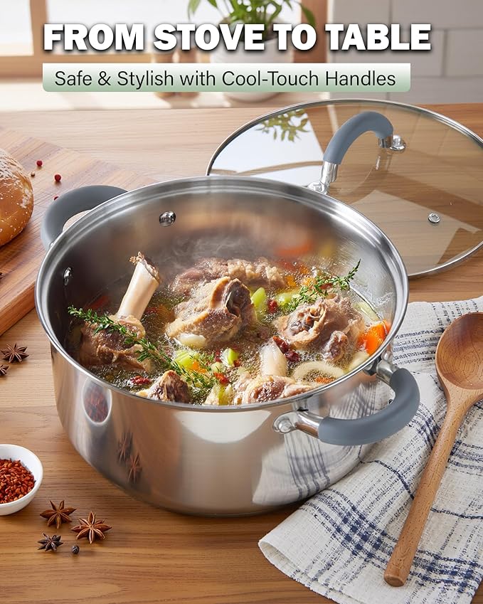 Cook N Home Stainless Steel Pot Set with Glass Lid, 6 Pieces Basics Cookware Set with Stay-Cool Silicone Handles, 1.5/3/5.5 Quarts Small Cooking Stock Pot Saucier Casserole