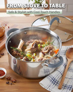 Cook N Home Stainless Steel Pot Set with Glass Lid, 6 Pieces Basics Cookware Set with Stay-Cool Silicone Handles, 1.5/3/5.5 Quarts Small Cooking Stock Pot Saucier Casserole
