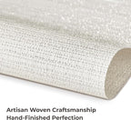 Leetaltree Luxury White and Silver Woven Placemats Set of 12 - Waterproof Washable Textured Table Mats for Wedding, Anniversary, Daily Use - Sparkling Metallic Thread Table Decor - Hand-Cut