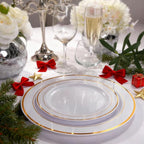 I00000 102 Pieces Gold Plastic Plates, Disposable Party Plates White Gold Rim, 51 Disposable Gold Dinner Plates 10.25 Inch and 51 Disposable Dessert Appetizer Elegant Fancy Wedding Plates 7.5 Inch