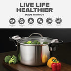 GOTHAM STEEL 5 Qt Stainless Steel Stock Pot Multipurpose Pasta Pot with Strainer Lid & Twist and Lock Handles, for Soup, Spaghetti, Rice, Induction Ready, Dishwasher Safe