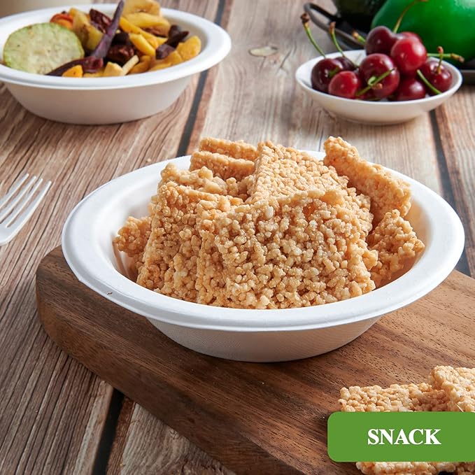 Vplus 200 Pack 16 OZ Paper Bowls, Disposable Compostable Bulk, Eco-friendly Bagasse, Heavy-duty Bowls Perfect for Milk Cereals, Snacks, Salads