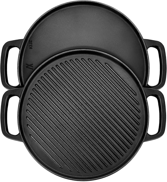 GGC Cast Iron Reversible Griddle, 12 inch Griddle Pan for Stove Tops, Gas Grills and Outdoor Cooking, Double-sided Griddle Plate with Baking Flat and Ribbed