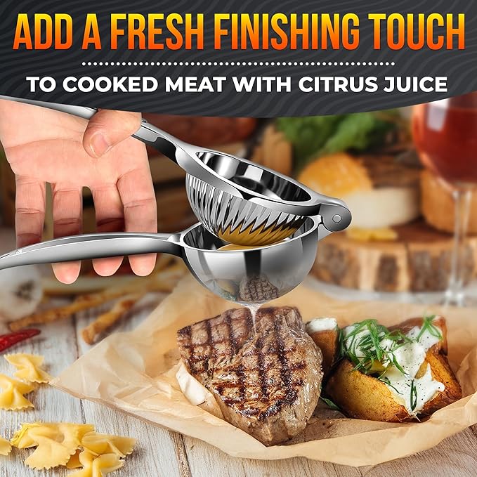Stainless Steel Lemon Squeezer – 8.3"x2.6" Lime Squeezer | Heavy-Duty, Ergonomic Handheld, Juicer for Citrus Juice Extraction for Holiday & Festive Drinks, Great Kitchen Gifts for Chefs