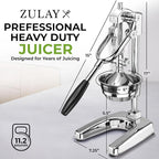 Zulay Kitchen Professional Citrus Juicer - Chrome Finish Manual Citrus Press and Orange Squeezer - Metal Lemon Squeezer - Extra Tall Heavy Duty Manual Orange Juicer and Lime Squeezer Press Stand