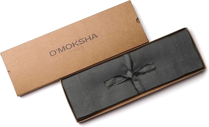 D'Moksha Homes Linen Placemats Set of 4 - Classic Hemstitch Charcoal Grey Placemats 14 x 19 Inch - 100% Pure Linen Table Mats for Holiday, New Year - Handcrafted and Machine Washable