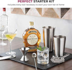 Cocktail Shakers Set, 14 Piece Stainless Steel Bar Tools Kit with Shaking Tins, Flat Bottle Opener, Double Bar Jigger, Hawthorne Strainer, Shot Glasses, Bar Spoon, and 6 Pour Spouts.