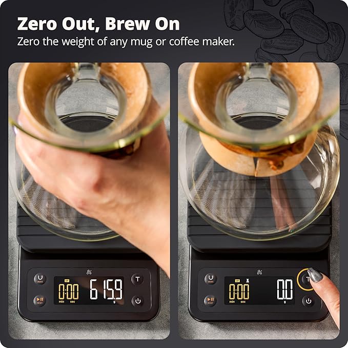 Greater Goods Coffee Scale with Timer – 0.1g Precision Digital Coffee & Espresso Scale for Pour-Over, Coffee Bean Weighing, Barista Brewing, Waterproof Cover, 3kg Capacity (Onyx Black)